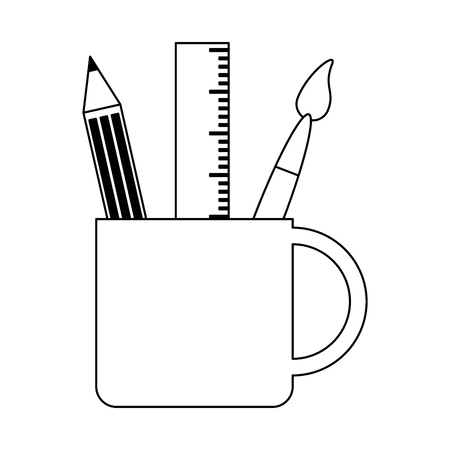 ruler pencil and paint brush in cup vector illustration graphic design vector illustration graphic designのイラスト素材