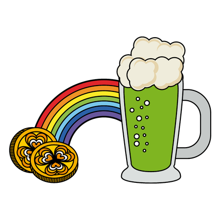 St patricks day beer cup and coins with rainbow cartoons vector illustration graphic designのイラスト素材