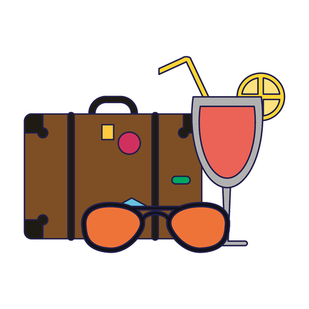 Summer and vacations suitcase and sunglasses with cocktail vector illustration graphic designのイラスト素材