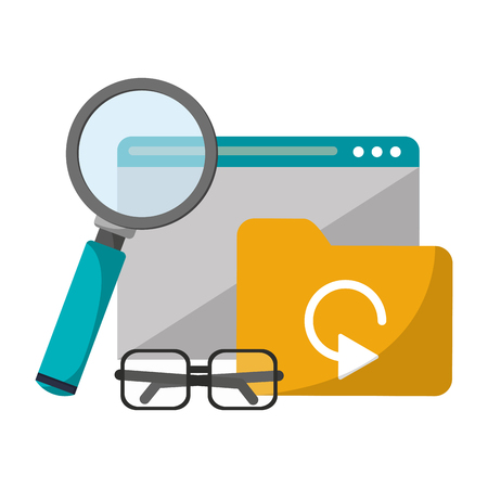 Business and office folder glasses magnifying glass and website vector illustration graphic designのイラスト素材