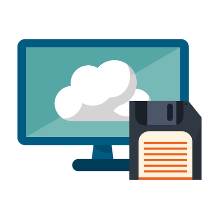 cloud computing computer and diskette vector illustration graphic designのイラスト素材