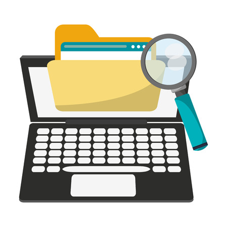 Business and office laptop with folder and magnifying glass vector illustration graphic designのイラスト素材