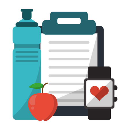 Fitness and healthy lifestyle water bottle apple and smartwatch vector illustration graphic designのイラスト素材