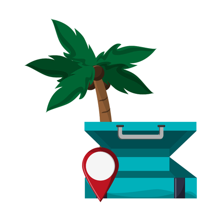 Tourism and travel suitcase open with gps pin and palm vector illustration graphic designのイラスト素材