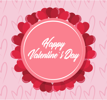Happy valentines day card round emblem with hearts vector illustration graphic designのイラスト素材