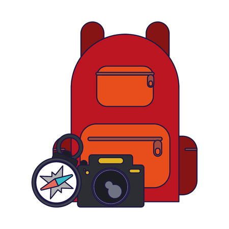travel backpack camera and navigation compass vector illustration graphic designのイラスト素材