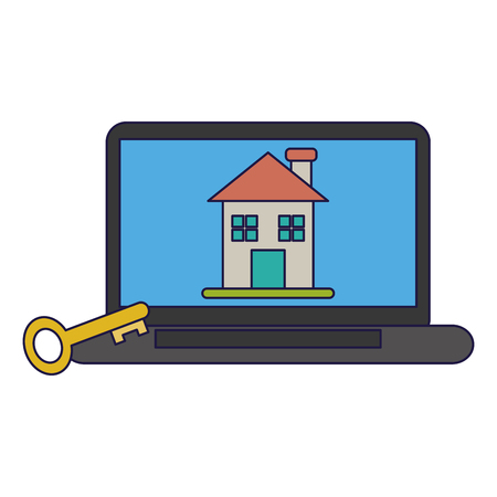 buy and rent real estate online from laptop vector illustration graphic designのイラスト素材