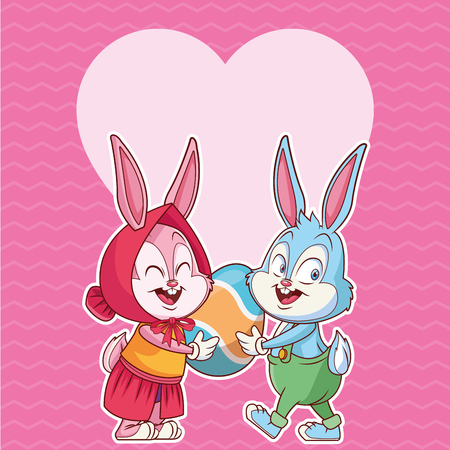 happy easter poster heart background with rabbit cartoons vector illustration graphic designのイラスト素材