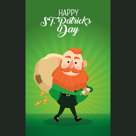 Happy saint patricks day card elf cartoons green background vector illustration graphic designのイラスト素材
