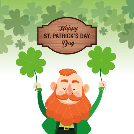 Happy saint patricks day card with elf cartoon and wooden sign vector illustration graphic designのイラスト素材