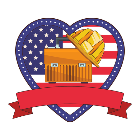 helmet and tool case with heart united state flag vector illustration graphic designのイラスト素材