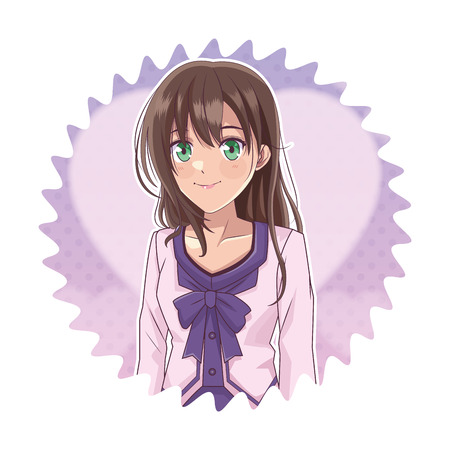anime manga girl smiling round icon vector illustration graphic designのイラスト素材