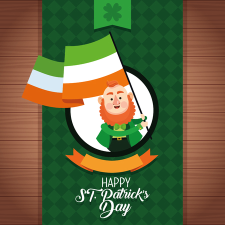 Happy saint patricks day card elf cartoons wooden background vector illustration graphic designのイラスト素材