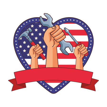 tools hands holding with heart united state flag vector illustration graphic designのイラスト素材