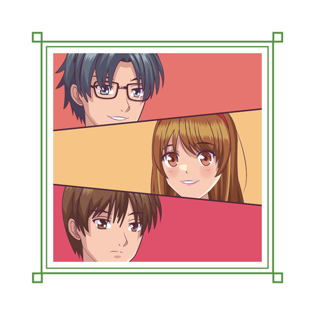 young manga face cartoon comic strips colorful vector illustration graphic designのイラスト素材