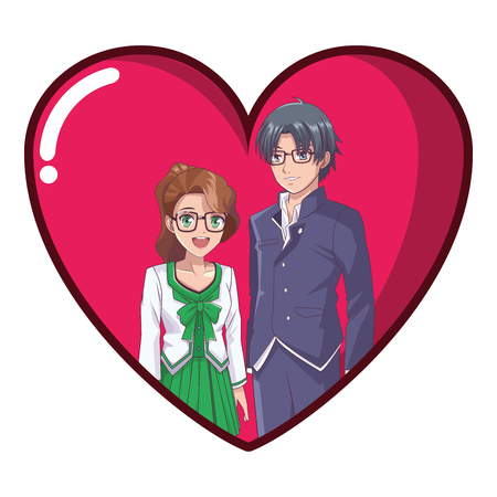 couple anime manga heart shape icon vector illustration graphic designのイラスト素材