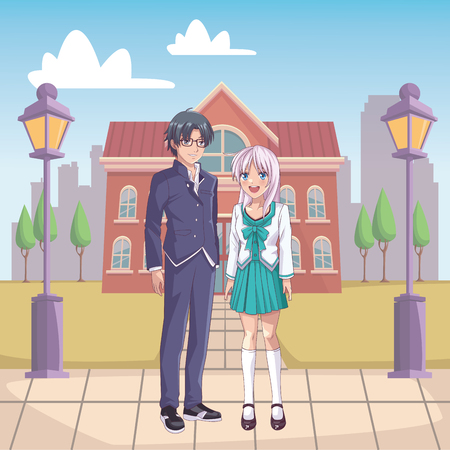 couple anime manga cityscape vector illustration graphic designのイラスト素材