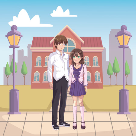 couple anime manga cityscape vector illustration graphic designのイラスト素材