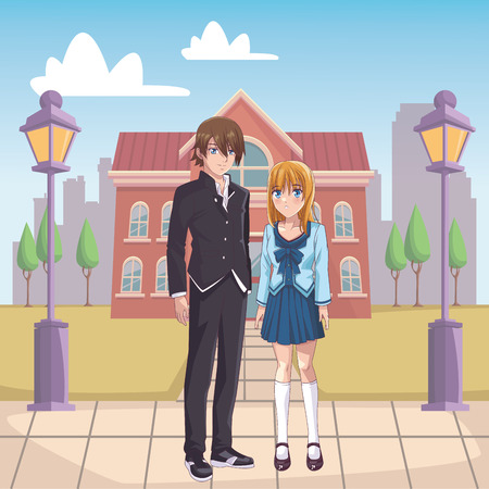 couple anime manga cityscape vector illustration graphic designのイラスト素材