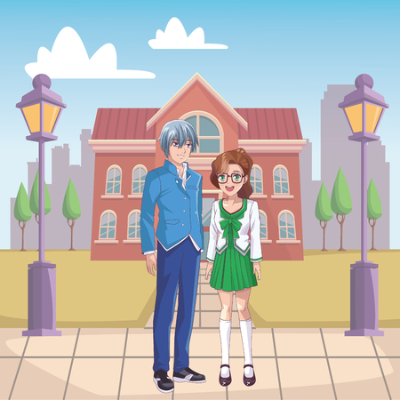 couple anime manga cityscape vector illustration graphic designのイラスト素材