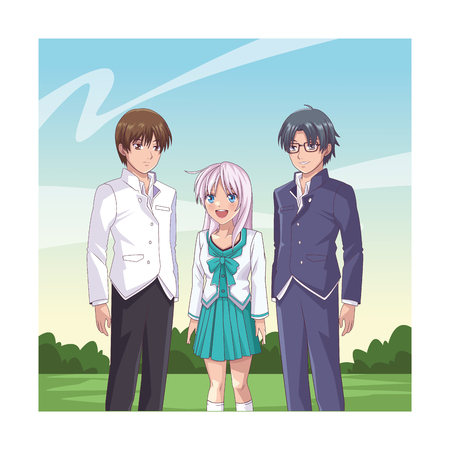 anime manga group young people parkscape vector illustration graphic designのイラスト素材