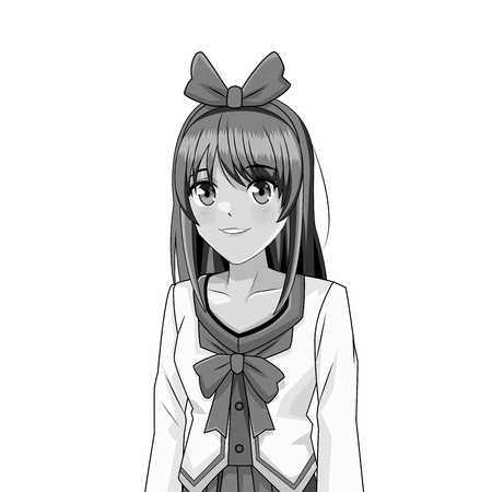 manga anime young woman student upperbody cartoon vector illustration graphic designのイラスト素材