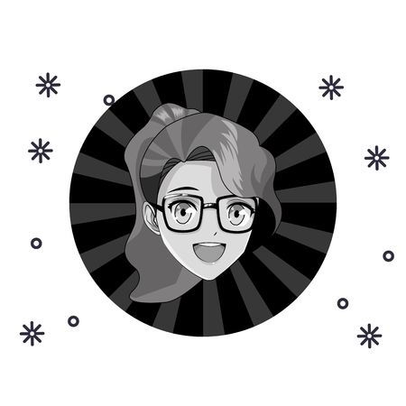 manga anime young woman face cartoon vector illustration graphic designのイラスト素材