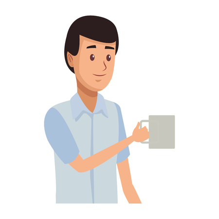 young man holding coffee mug cartoon vector illustration graphic designのイラスト素材