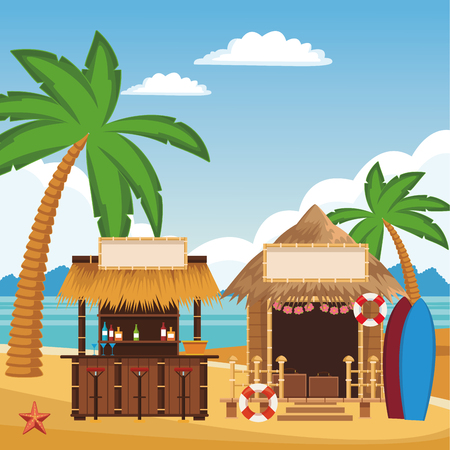 beach summer market stalls cartoon vector illustration graphic designのイラスト素材