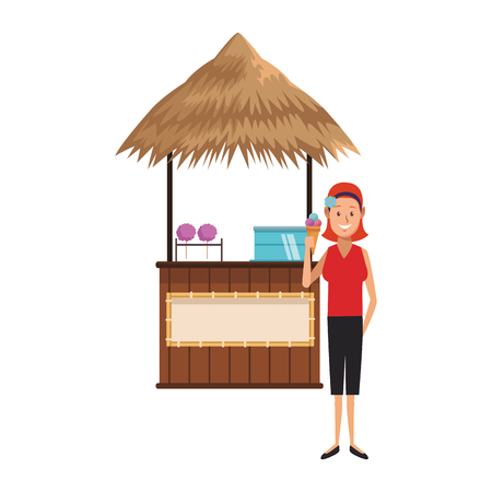 beach summer market stall sweet cotton and ice cream cartoon vector illustration graphic designのイラスト素材