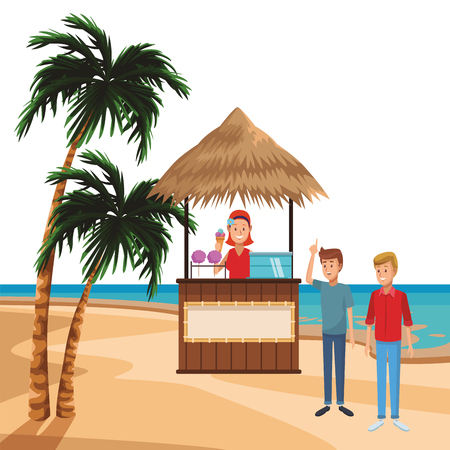 beach summer market stall sweet cotton and ice cream cartoon vector illustration graphic designのイラスト素材