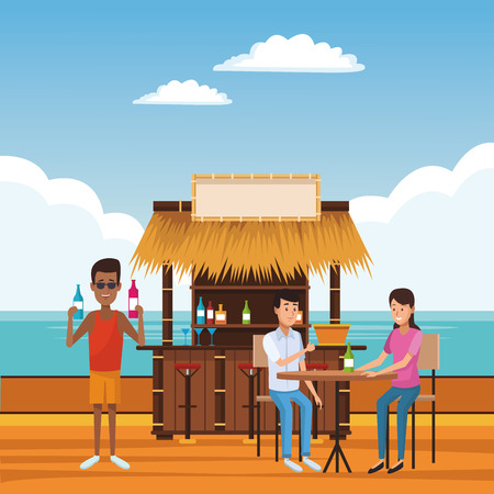 beach summer market stall bar pub cartoon vector illustration graphic designのイラスト素材