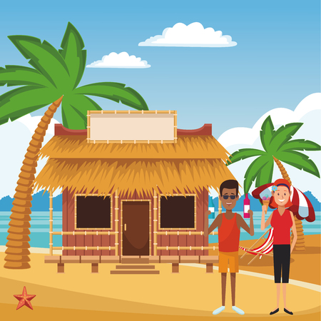 beach summer house cartoon vector illustration graphic designのイラスト素材