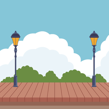 wooden landscape cartoon vector illustration graphic designのイラスト素材