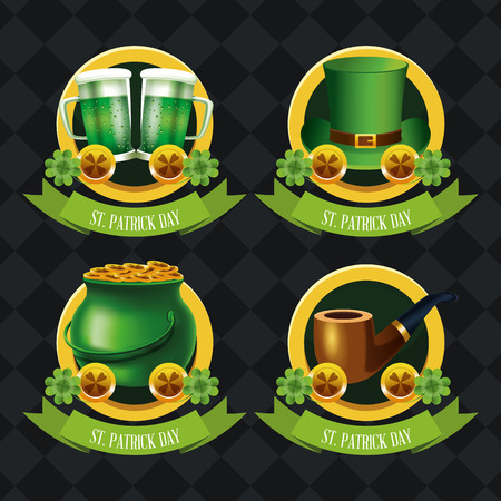 Happy saint patricks day emblems collection with ribbon banners vector illustration graphic designのイラスト素材