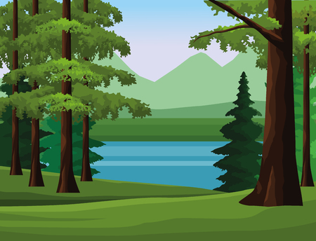 Wanderlust landscape scenery forest with river vector illustration graphic designのイラスト素材