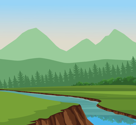 Wanderlust landscape scenery mountains and river vector illustration graphic designのイラスト素材