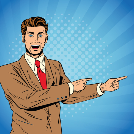 Pop art businessman pointing with hands vector illustration graphic design vector illustration graphic designのイラスト素材