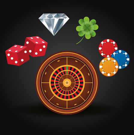 Casino gambling game cartoons roulette diamond dices and chips vector illustration graphic designのイラスト素材