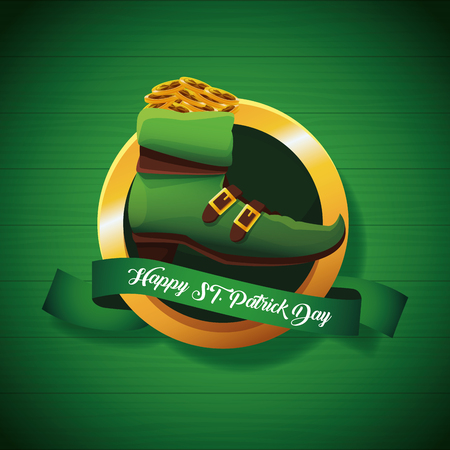 Happy saint patricks day round emblem with ribbon banner vector illustration graphic designのイラスト素材