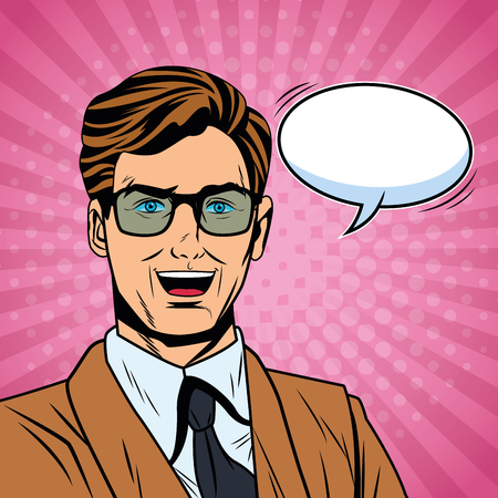 Pop art businessman with blank bubble speech vector illustration graphic design vector illustration graphic designのイラスト素材