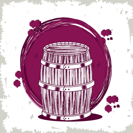 Winery barrel vintage drawing in purple and white vector illustration graphic designのイラスト素材