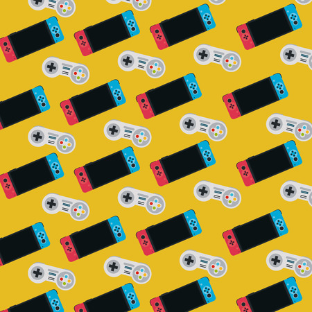 Videogame gamepad and portable console cartoons background vector illustration graphic designのイラスト素材