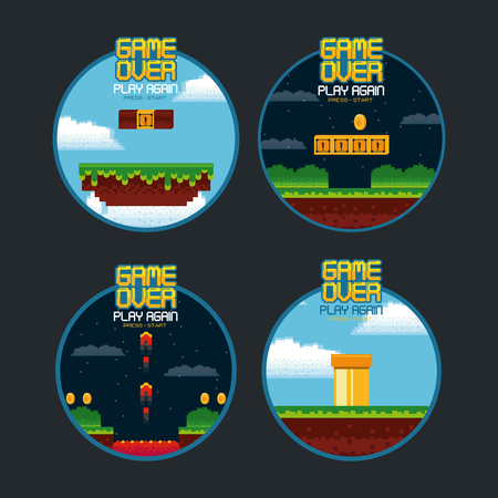 Videogame game over emblems collection vector illustration graphic designのイラスト素材