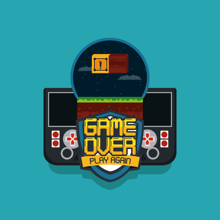 videogame game over play again concept scenery and gamepads vector illustration graphic designのイラスト素材