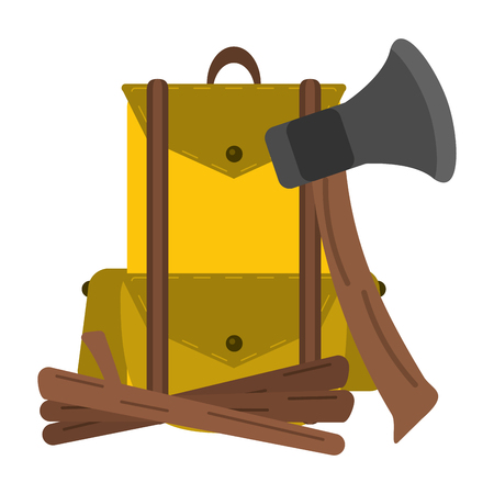 Camping lifestyle equipment backpack axe and wood vector illustration graphic designのイラスト素材
