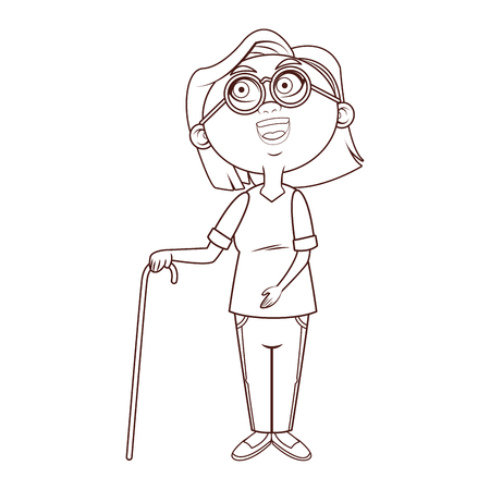 grandmother elder person cane vector illustration graphic designのイラスト素材