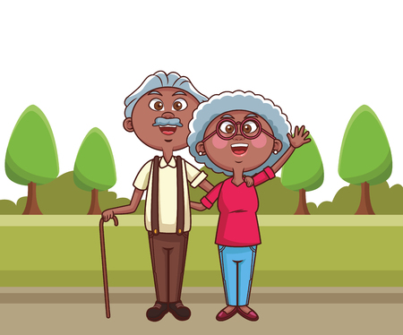 elder couple cane park vector illustration graphic designのイラスト素材