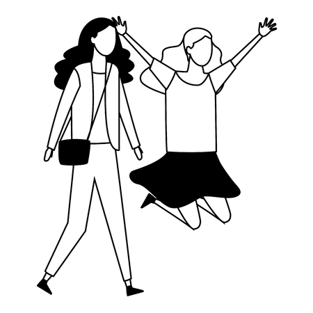 faceless girls excited jumping cheerful vector illustration graphic designのイラスト素材