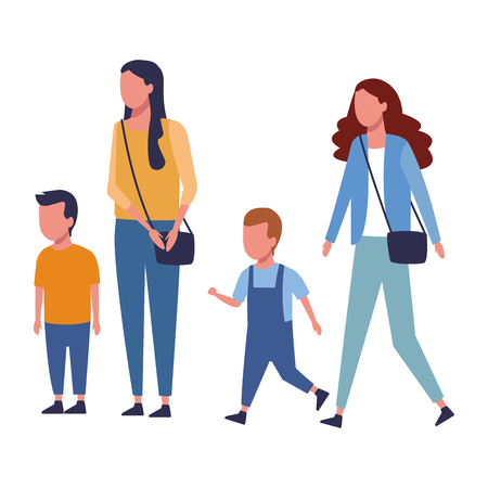 Family mothers and sons walking cartoon vector illustration graphic designのイラスト素材